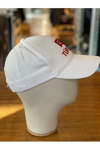 Türkiye Bayrak Nakışlı Pamuklu Unisex Cap Şapka Beyaz