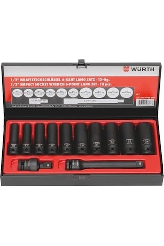 Würth 1/2 Inch Güçlü Uzun Altıgen Lokma Seti 12 Parça