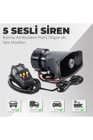 Her Araçla Uyumlu Megafonlu 3 Sesli Siren