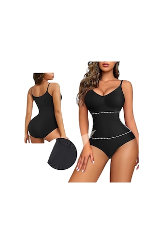 Tezzgelsin Kadın İnce Askılı Çıtçıtlı Slip Body Korse Siyah