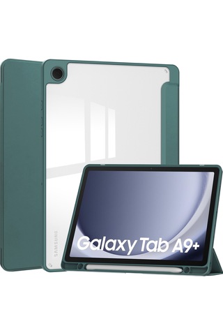 Youtek Samsung Galaxy Tab A9 Ve A9 Plus İçin Üç Katlanır, Kalem Yuvası Ve Uyandırma Fonksiyonlu Koyu Yeşil Tablet Kılıfı