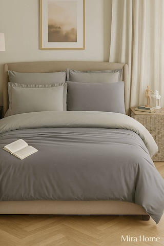 Çift Kişilik Nevresim Takımı Pamuklu Çift Taraflı Lastikli Çarşaflı Antrasit