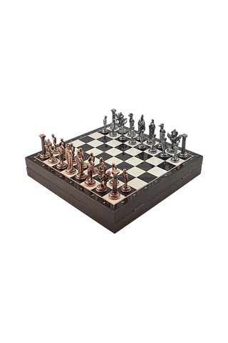 Gifthome Büyük Boy Metal İngiliz Satranç Takımı Antik Ve Ceviz Desenli Sandıklı Mdf Tahtası 36x36x6 Cm.