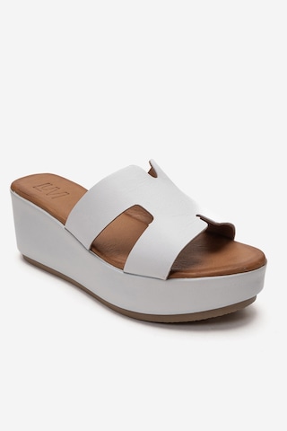 Luvishoes Luvi Shoes Lıa Beyaz Cilt Hakiki Deri Kadın Dolgu Topuklu Terlik Beyaz
