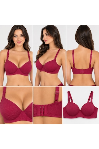 101Dzyn M.f.ö Lingerie Kadın Vişne Çürüğü Fitilli Dikişsiz Balensiz Destekli Push Up Lazer Kesim Sütyen bordo