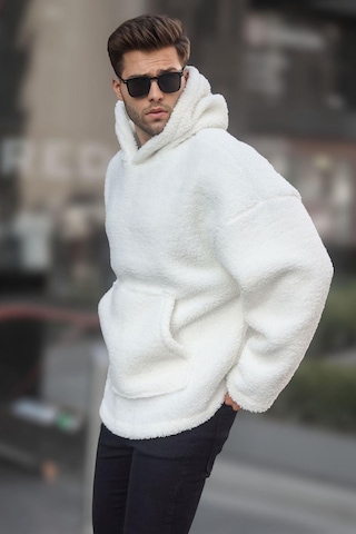 Madmext Beyaz Oversize Peluş Erkek Sweatshirt 6160-beyaz Beyaz