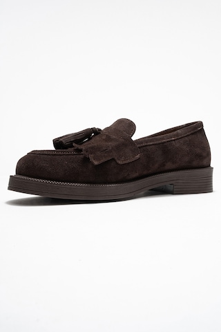Luvishoes Luvi Shoes Milina Kahverengi Süet Püsküllü Hakiki Deri Kadın Loafer Ayakkabı Kahve Süet