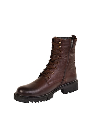 Erkek İçi Kürklü Fermuarlı Deri Casual Postal Bot Kahverengi