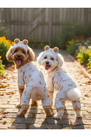 Boobie Bejjy Köpek Tulumu & Bere Takımı Penye Kumaş Küçük Irk Köpekler İçin Tüy Dökülmesini Bej 2XL