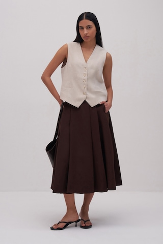 Kahverengi Volanlı Midi Etek Kahverengi