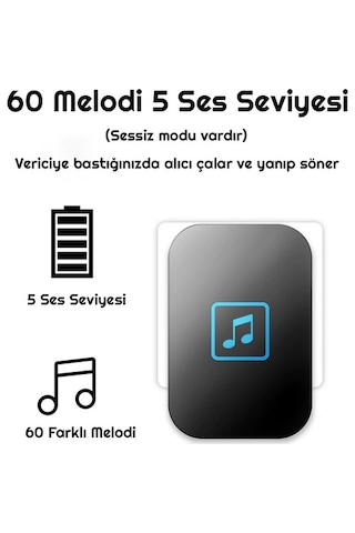 Cacazı Su Geçirmeyen Kablosuz Pil Gerektirmeyen Kapı Zili