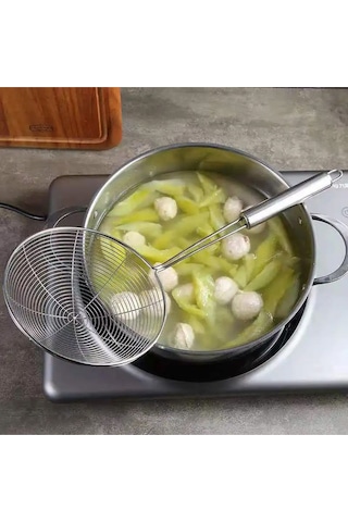 Rocco Paslanmaz Çelik Büyük Boy Kızartma Yağ Kevgir Süzgeci Çelik Tel Kepçe Süzgeç 15 Cm Çelik
