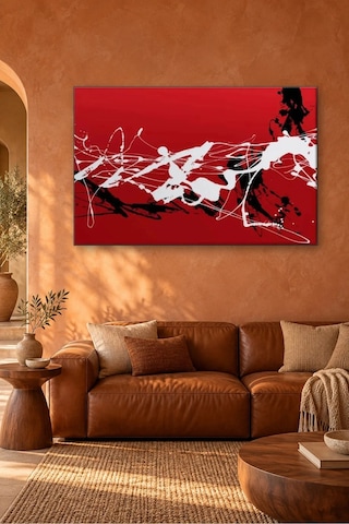 Fida Kırmızı Zeminde Beyaz Ve Siyah Damlatma Canvas Tablo