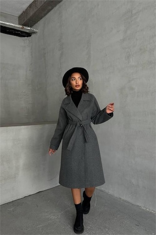 Neşeli Butik Kadın Astarlı Antrasit İthal Kaşe Kaban Nbg048 Antrasit