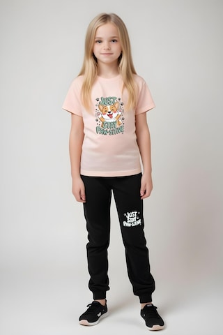 Just Stay Paw Baskılı Kız Çocuk Tişört Ve Eşofman Alt-üst Takım Somon