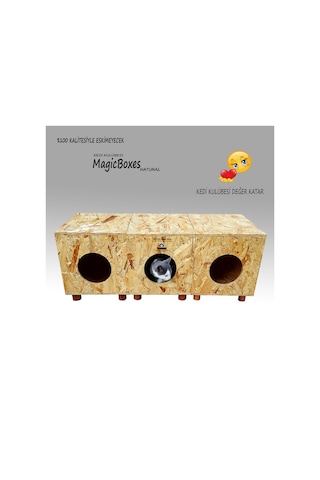 Kedi Kulübesi Profesyonel Magicboxes Natural Ahşap Kedi Evi 3'lü 37 x 36 x 93 CM