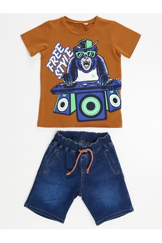 Denokids Mushi Dj Erkek Çocuk Tshirt-Kot Şort Takım Çok Renkli
