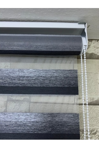Siyah Gri Geçişli Zebra Perde (Etekli)