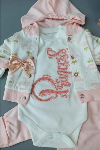 Kız Bebek Kapşonlu Hırkalı Takım 3lü Pembe