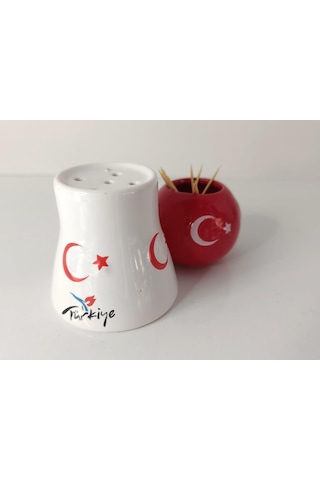 Tuzluk Kürdanlık Seramik Biblo Masa Süsü Türk Bayrak Ay Yıldız Hediye