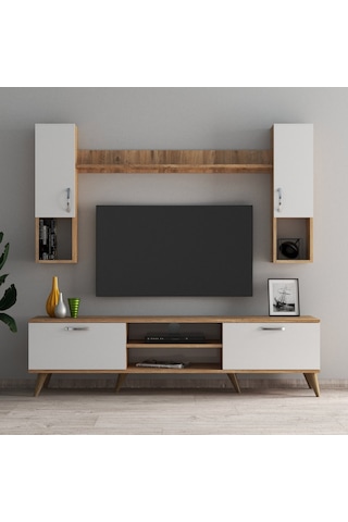 Mega 180 Lik Kapaklı Raflı Tv Ünitesi Çam Beyaz - Tvu0203