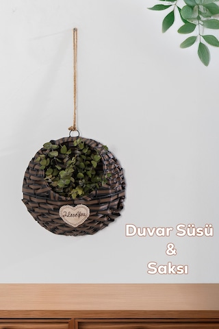 Porsima 2065-1 Kahve Dekoratif Çok Amaçlı Saksılık Hasır Modelli Saksı Çiçeklik