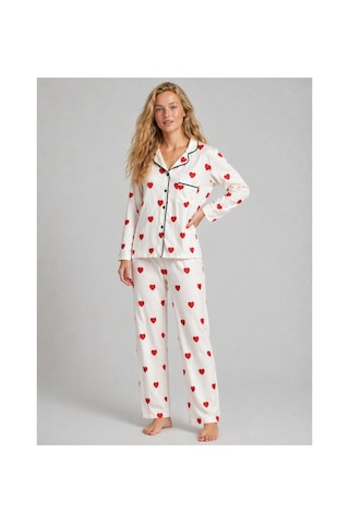 Rindahomewear Kadın Viskon Düğmeli Pijama Takımı Beyaz2