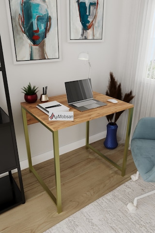 Selin Metal Ayaklı Çalışma Masası Atlantik Çam Suntalam, Gold Metal Ayak, Modern Ofis & Ev Masası Diğer
