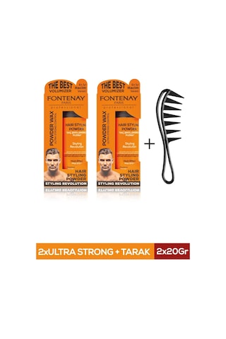 Fontenay Saç Şekillendirici Pudra Toz Wax Ultra Strong Turuncu 20gr X2 + Şekil Tarağı 3'lü Set
