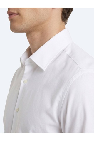 Kip Beyaz Düz Regular Fit Uzun Casual Gömlek