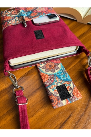Aksesuarsepeti El Yapımı Cepli, Taşıma Askılı, Kılıf Çanta, Tablet Kılıfı, Kitap Kılıfı, Organizer Çanta Bordoaskılı