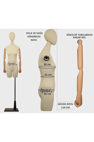 Videolu Ürün-36 Beden Pantolon Giyebilen Ahşap Kollu Terzi Manken 527200975