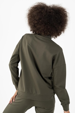 Maraton Sportswear Comfort Kadın Dik Yaka Düşük Kol Basic Açık Haki Tracktop 22178-açık Haki