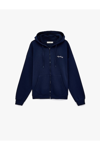 Koton Rahat Kalıp Kapüşonlu Arkası Baskılı Kanguru Cepli Fermuarlı Sweatshirt Lacivert 6sal10567ık Lacivert
