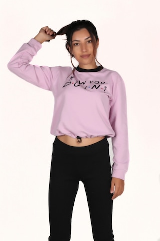 Makentmoda Kadın Pembe How You Doın Baskılı Sweatshırt L