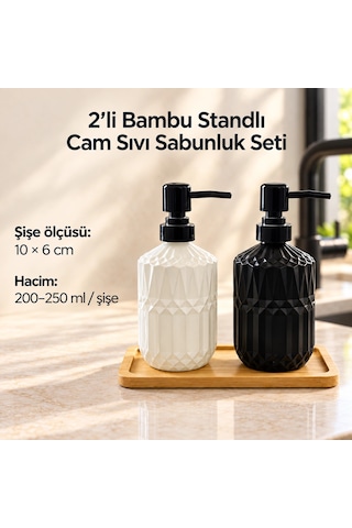2'li Bambu Standlı Cam Sıvı Sabunluk Seti Çok Renkli 2'li Bambu Standlı Cam Sıvı Sabunluk Seti Çok Renkli