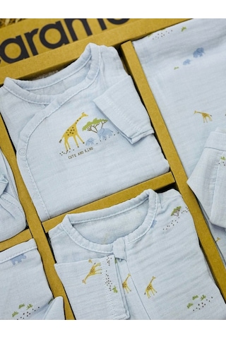 Müslin Safari 10'lu Set Yazlık Hastane Çıkışı Zıbın Seti Mavi