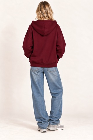 Cool Tarz Unisex Oversize Fermuarlı Kapüşonlu Sweatshirt 3 İplik Şardonlu Bordo Bordo
