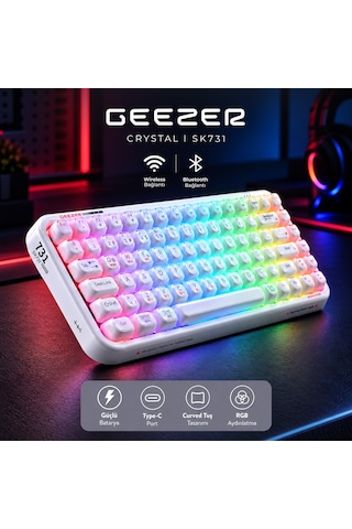Geezer Crystal Kablolu/kablosuz Bt Wireless Bağlantı Türkçe Q Klavye Beyaz Sk-731ctm