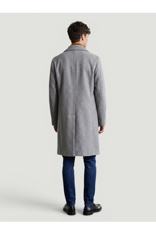 Sisley Yün Karışımlı Düğmeli Cep Detaylı Kruvaze Uzun Kaban Erkek Koyu Kahverengi Kaban - 325a2uhzsn044