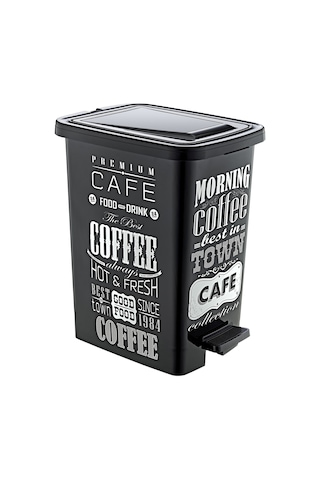 Plastik 25 Lt Slim Pedallı Çöp Kovası Siyah Beyaz Yazı Desenli Siyah