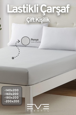 Eve Tekstil Fitted Yüksek Kaliteli Penye Kumaş Çift Kişilik Lastikli Çarşaf Açık Gri