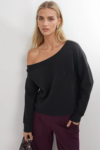 Hiccup Busem Asimetrik Yakalı Rahat Kesim Sweatshirt Siyah