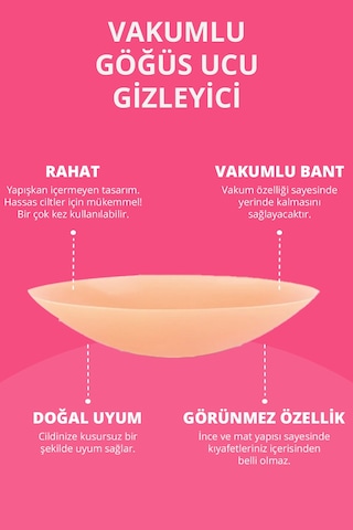 Cottonhill Ten Vakumlu Yapışkansız Göğüs Ucu Kapatıcı, Meme Ucu Kapatıcı Ten