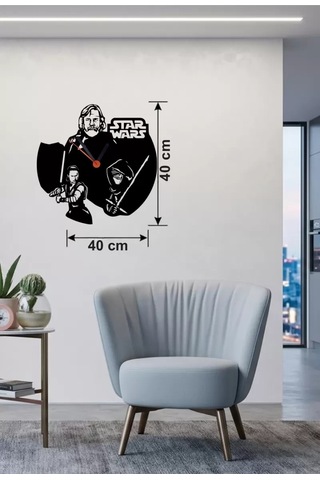 Mey Najmaddin Star Wars Temalı Ahşap Duvar Saati - 40x40 Cm Lazer Kesim Dekoratif Najmaddin Çok Renkli