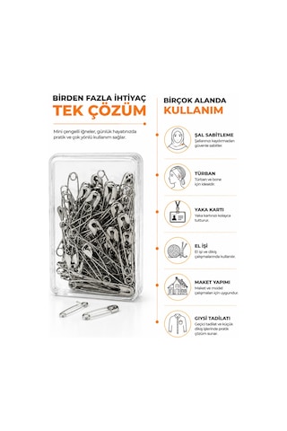 Mini Çengelli İğne 50 Adet Kutulu Gümüş Şal Türban Yaka Kartı Hobi Ve Dikiş İçin