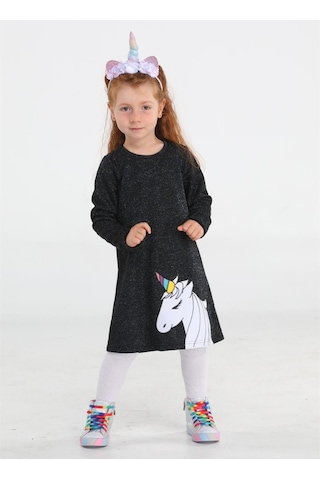 Princess Unicorn Laci Simli Kız Elbise-lacivert Lacivert