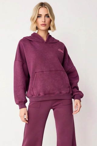 Benerly Kadın Kapüşonlu Düşük Kol Örme Sweatshirt Fonksiyonel Dayanıklı K Mürdüm