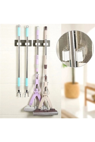 Pratik Organizer 4'lü Yapışkanlı Fırça Paspas Mop Fırça Sabitleyici Ergonomik Alet Aparatı 11