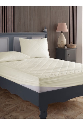 %100 Pamuk Kapitoneli Sıvı Geçirmez Bej Renkli Yatak Alezi Yatak Koruyucu Alez Çarşaf Bej